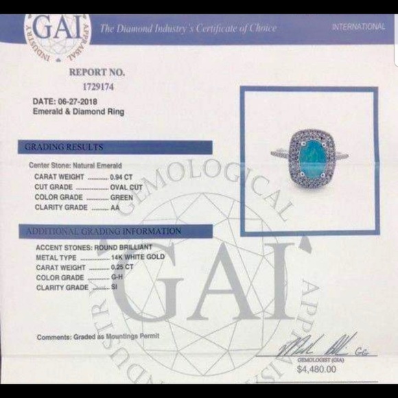 14k W Gold .94ct Oval Emerald & Diamonds Ring s5.5 - Picture 7 of 7